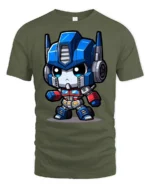 Cute Robot Hero Graphic T Shirt Sci Fi Cartoon Style Tee - military green t-shirt on white background
