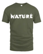 Nature Typography Graphic T Shirt Minimal Outdoor Style Tee - military green t-shirt on white background
