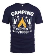 Camping Vibes Campfire Graphic T Shirt Outdoor Adventure Tee - navy t-shirt on white background