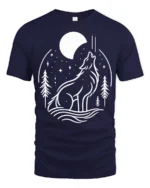 Howling Wolf Moon Graphic T Shirt Nature Night Style Tee - navy t-shirt on white background