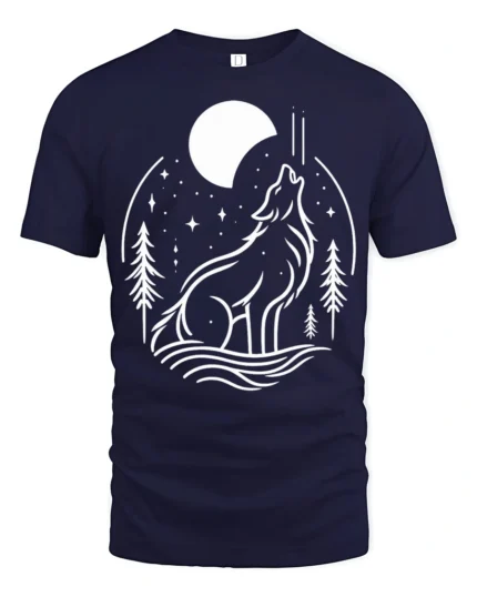 Howling Wolf Moon Graphic T Shirt Nature Night Style Tee - navy t-shirt on white background