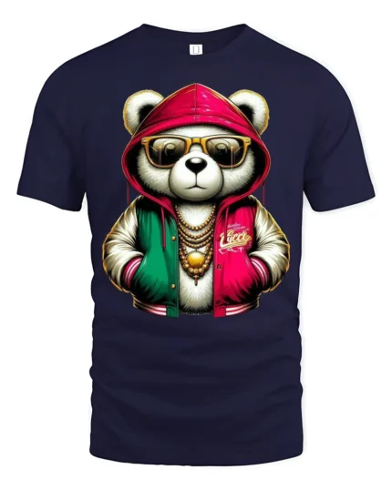 Cool Panda Streetwear Graphic T Shirt Hip Hop Style Tee - navy t-shirt on white background