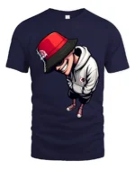 Cool Streetwear Cartoon Graphic T Shirt Urban Style Fashion Tee - navy t-shirt on white background
