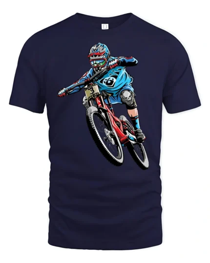 Extreme Downhill Mountain Bike Graphic T Shirt Adventure Style Tee - navy t-shirt on white background