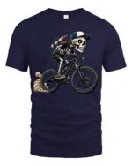 Cool Skeleton Riding Bike Graphic T Shirt Gothic Sport Style Tee - navy t-shirt on white background