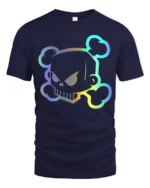 Neon Skull Graphic T Shirt Cool Cyber Punk Style Streetwear Tee - navy t-shirt on white background