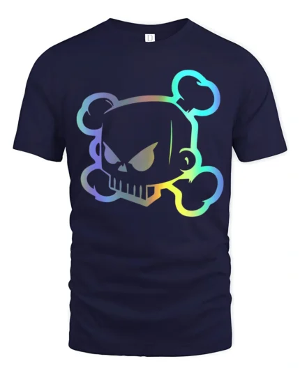 Neon Skull Graphic T Shirt Cool Cyber Punk Style Streetwear Tee - navy t-shirt on white background