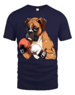 Strong Boxing Dog Graphic T Shirt Cool Fighter Style Tee - navy t-shirt on white background