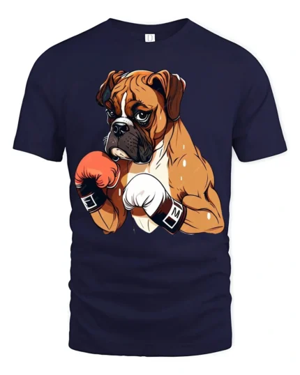 Strong Boxing Dog Graphic T Shirt Cool Fighter Style Tee - navy t-shirt on white background