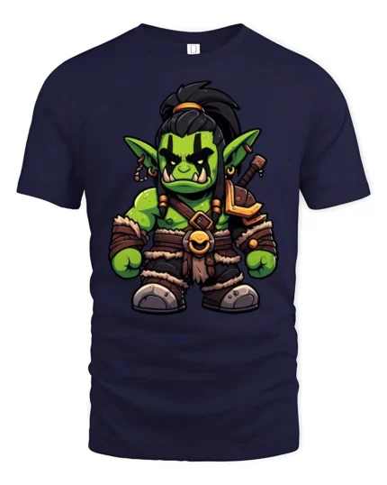 Fantasy Orc Character Graphic T Shirt Gamer Style Fashion Tee - navy t-shirt on white background