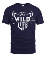 The Wild Life Deer Antlers Graphic T Shirt Rustic Nature Style Tee - navy t-shirt on white background