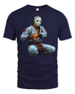 Horror Mask Martial Arts Graphic T Shirt Dark Fighter Style Tee - navy t-shirt on white background