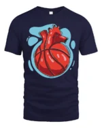 Anatomical Heart Basketball Graphic T Shirt Creative Sport Tee - navy t-shirt on white background