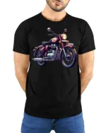 Vintage Classic Motorcycle Graphic T Shirt Retro Biker Style Tee - model wearing black tee with hands behind back
