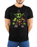 Fantasy Orc Character Graphic T Shirt Gamer Style Fashion Tee - model wearing black tee with hands behind back
