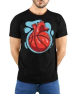 Anatomical Heart Basketball Graphic T Shirt Creative Sport Tee - model wearing black tee with hands behind back