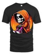 Cute Grim Reaper Hoodie Graphic Tee Funny Skeleton Tshirt - black t-shirt on white background