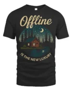 Offline Is The New Luxury Graphic Tee Nature Cabin Tshirt - black t-shirt on white background