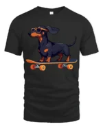 Cool Dachshund Skateboard Graphic Tee Funny Dog Tshirt - black t-shirt on white background
