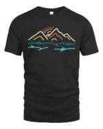 Minimal Mountain Sunrise Graphic Tee Modern Nature Tshirt - black t-shirt on white background