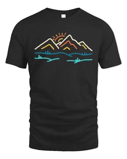 Minimal Mountain Sunrise Graphic Tee Modern Nature Tshirt - black t-shirt on white background