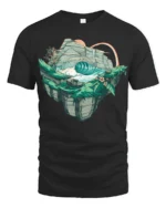 Tropical Wave Island Graphic Tee Artistic Ocean Nature Tshirt - black t-shirt on white background