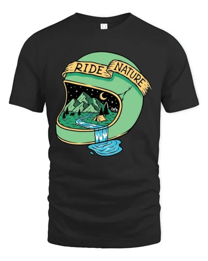 Ride Nature Helmet Graphic Tee Adventure Outdoor Tshirt - black t-shirt on white background