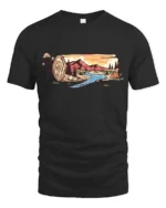 Scenic Nature Log Landscape Graphic Tee Adventure Art Tshirt - black t-shirt on white background