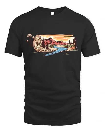 Scenic Nature Log Landscape Graphic Tee Adventure Art Tshirt - black t-shirt on white background