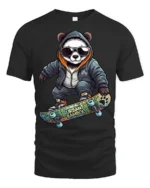 Urban Panda Skater Graphic Tee Trendy Streetwear Tshirt - black t-shirt on white background