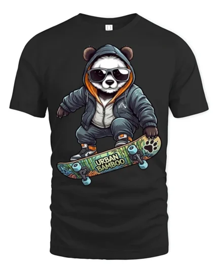 Urban Panda Skater Graphic Tee Trendy Streetwear Tshirt - black t-shirt on white background