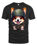 Adorable Army Puppy Graphic Tee Cool Tactical Style Tshirt - black t-shirt on white background