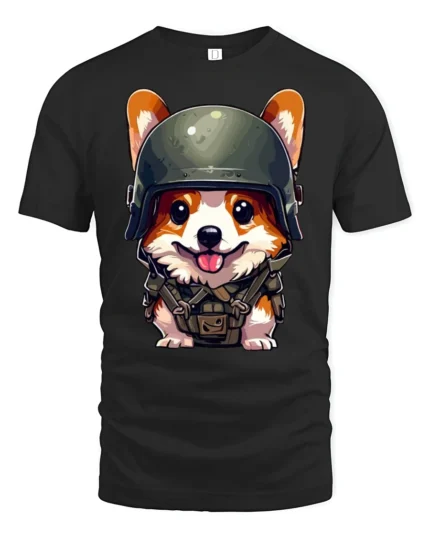 Adorable Army Puppy Graphic Tee Cool Tactical Style Tshirt - black t-shirt on white background