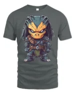 Fierce Alien Hunter Cartoon Graphic Tee Cool SciFi Tshirt - gray t-shirt on white background