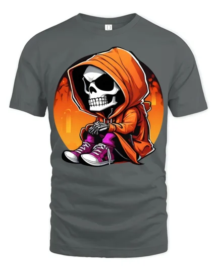 Cute Grim Reaper Hoodie Graphic Tee Funny Skeleton Tshirt - gray t-shirt on white background