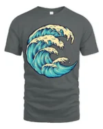 Ocean Wave Graphic Tee Artistic Sea Surf Style Tshirt - gray t-shirt on white background