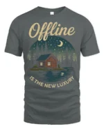 Offline Is The New Luxury Graphic Tee Nature Cabin Tshirt - gray t-shirt on white background
