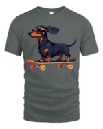 Cool Dachshund Skateboard Graphic Tee Funny Dog Tshirt - gray t-shirt on white background