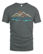 Minimal Mountain Sunrise Graphic Tee Modern Nature Tshirt - gray t-shirt on white background