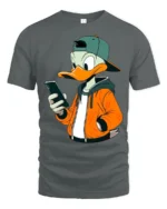 Trendy Phone Addict Duck Streetwear Graphic Tshirt Fun Style - gray t-shirt on white background