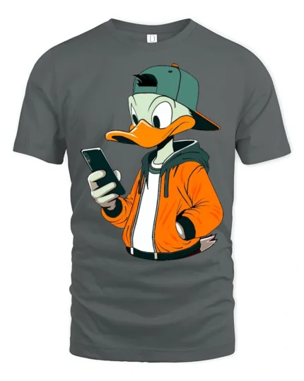 Trendy Phone Addict Duck Streetwear Graphic Tshirt Fun Style - gray t-shirt on white background
