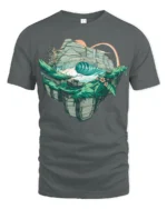 Tropical Wave Island Graphic Tee Artistic Ocean Nature Tshirt - gray t-shirt on white background