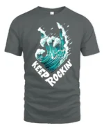 Keep Rocking Wave Graphic Tee Cool Ocean Music Tshirt - gray t-shirt on white background