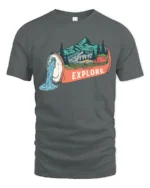 Explore Nature Graphic Tee Camping Adventure Outdoor Tshirt - gray t-shirt on white background