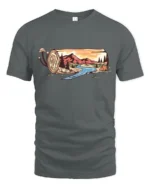 Scenic Nature Log Landscape Graphic Tee Adventure Art Tshirt - gray t-shirt on white background