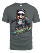 Urban Panda Skater Graphic Tee Trendy Streetwear Tshirt - gray t-shirt on white background