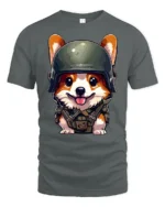 Adorable Army Puppy Graphic Tee Cool Tactical Style Tshirt - gray t-shirt on white background