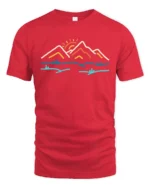 Minimal Mountain Sunrise Graphic Tee Modern Nature Tshirt - red t-shirt on white background