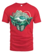 Tropical Wave Island Graphic Tee Artistic Ocean Nature Tshirt - red t-shirt on white background