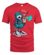 Street Artist Skeleton Graphic Tee Urban Graffiti Style Tshirt - red t-shirt on white background